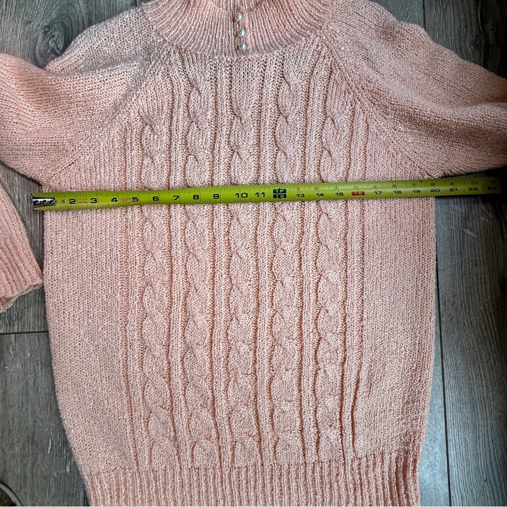 Elegant Peach Cable Knit Turtleneck Sweater - Picture 7 of 7